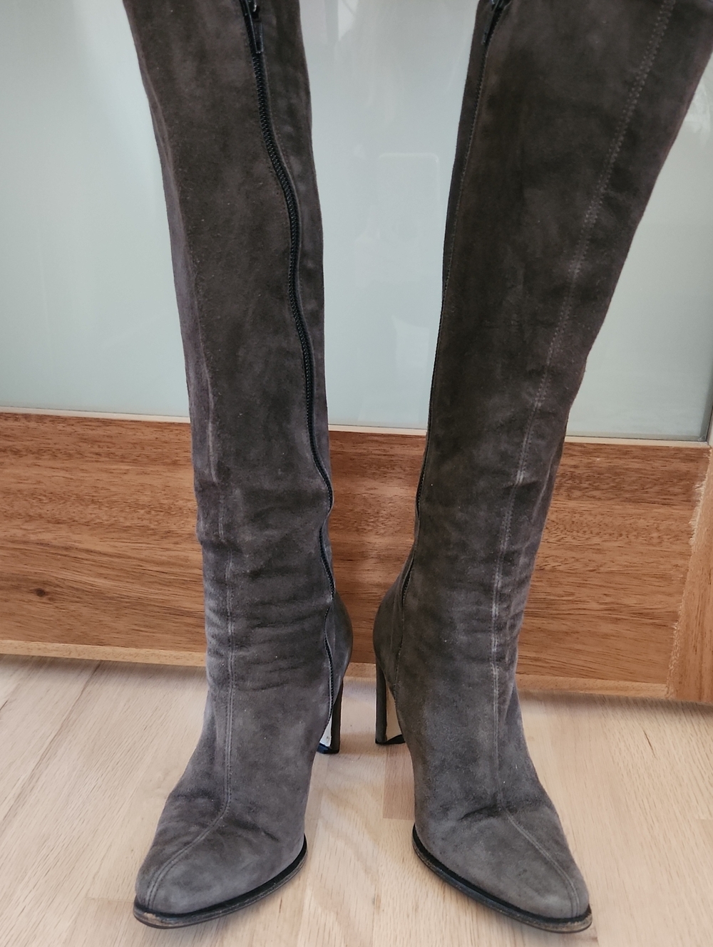 Saks Fifth Avenue Dark Gray Suede Over-the-Knee Heeled Boots